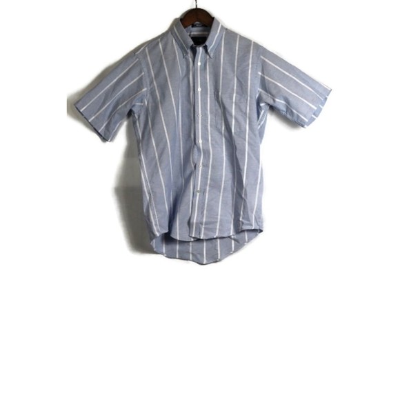 615 Wrinkle Free Blue White Striped Men's Dress Oxford Shirt Short Sleeve M 018 - Picture 1 of 6